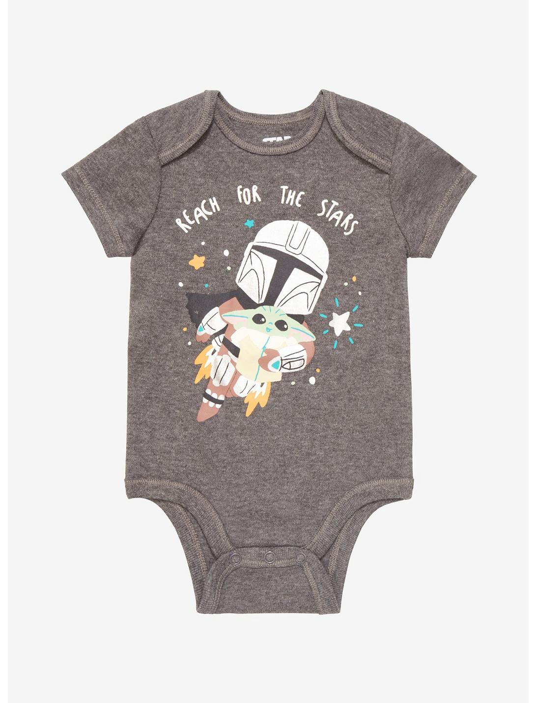 Star Wars The Mandalorian Reach for the Stars Infant One-Piece - BoxLunch Exclusive, GREY  BLACK, hi-res