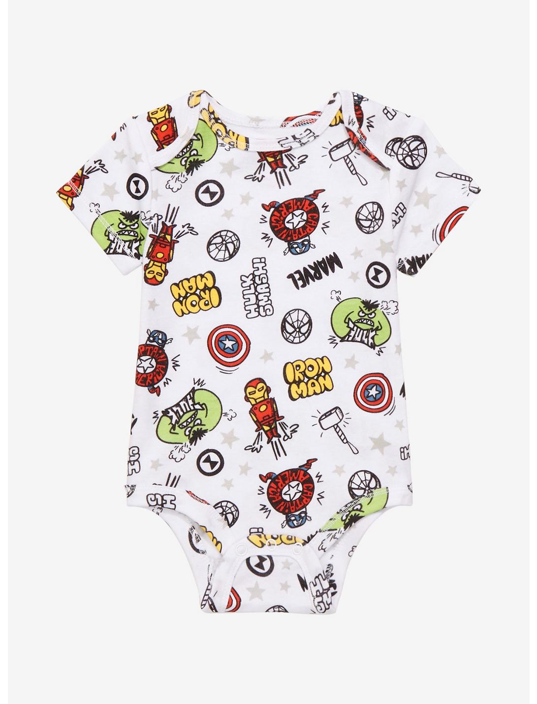 Marvel Avengers Sketch Art Portrait Allover Infant One-Piece - Exclusive | BoxLunch