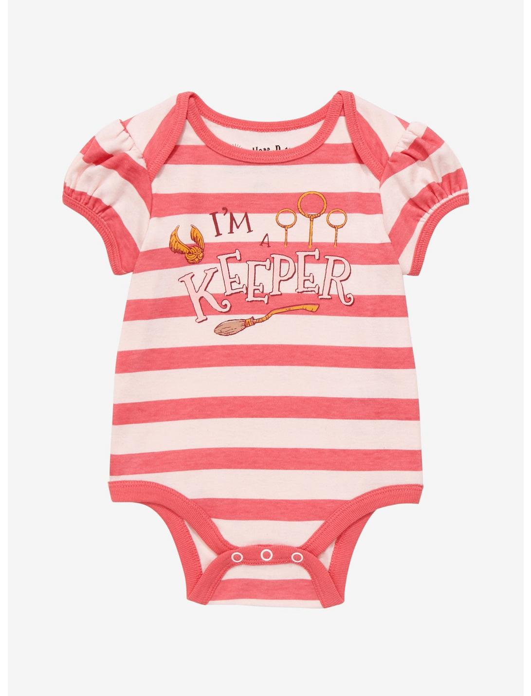 Harry Potter I’m a Keeper Striped Infant One-Piece - BoxLunch Exclusive , PINK STRIPE, hi-res