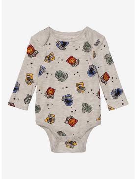 Plus Size Harry Potter Hogwarts House Crests Allover Print Long-Sleeve Infant One-Piece - BoxLunch Exclusive , , hi-res