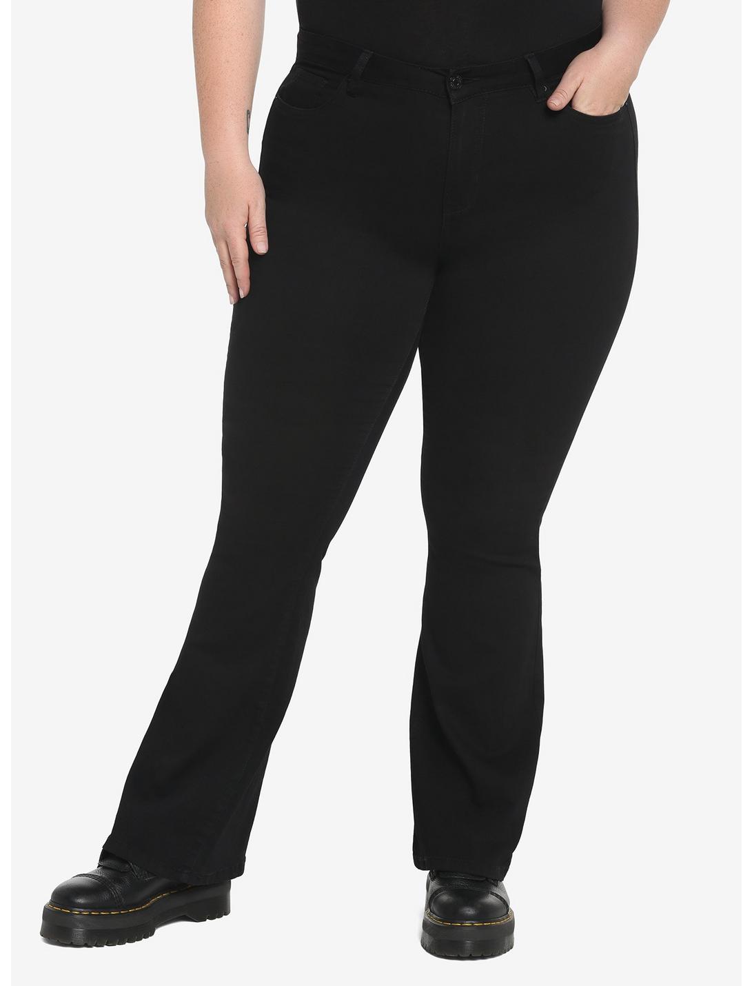 Black Stretch Flare Jeans Plus Size, BLACK, hi-res