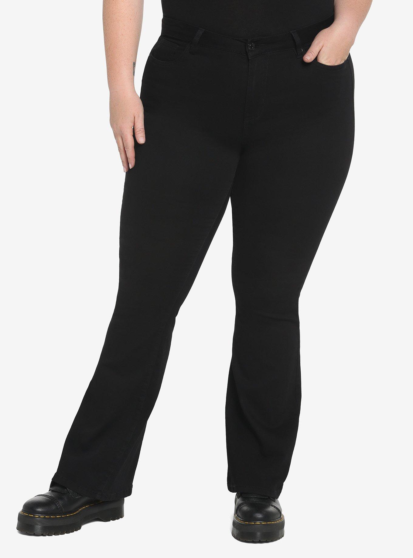 Black Stretch Flare Jeans Plus Size, BLACK, hi-res