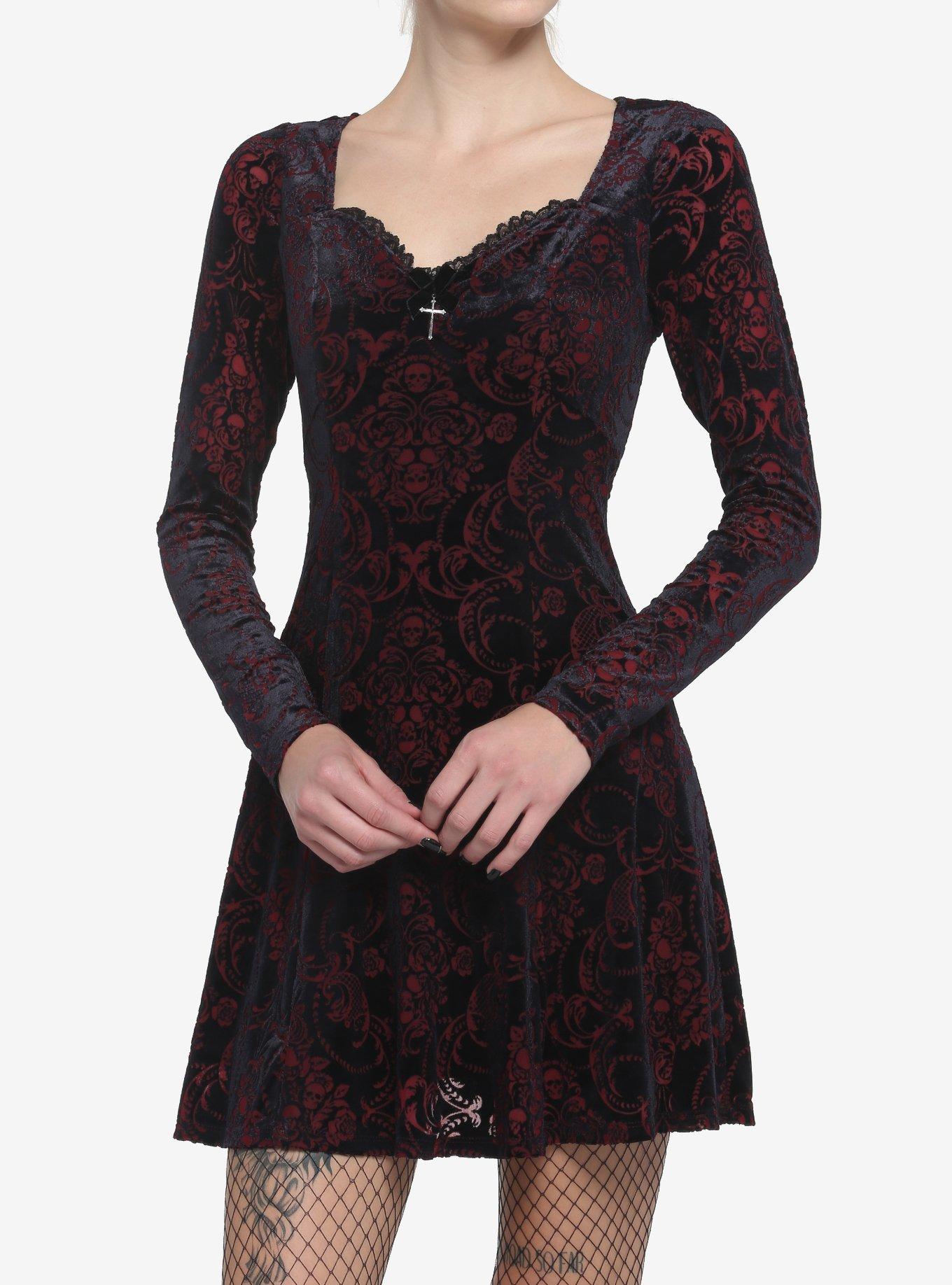 Velvet Damask Long Sleeve Dress Hot Topic