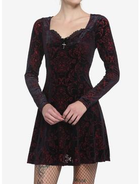 Velvet Damask Long-Sleeve Dress, , hi-res