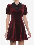 Burgundy Velvet Collar Dress, BURGUNDY, hi-res
