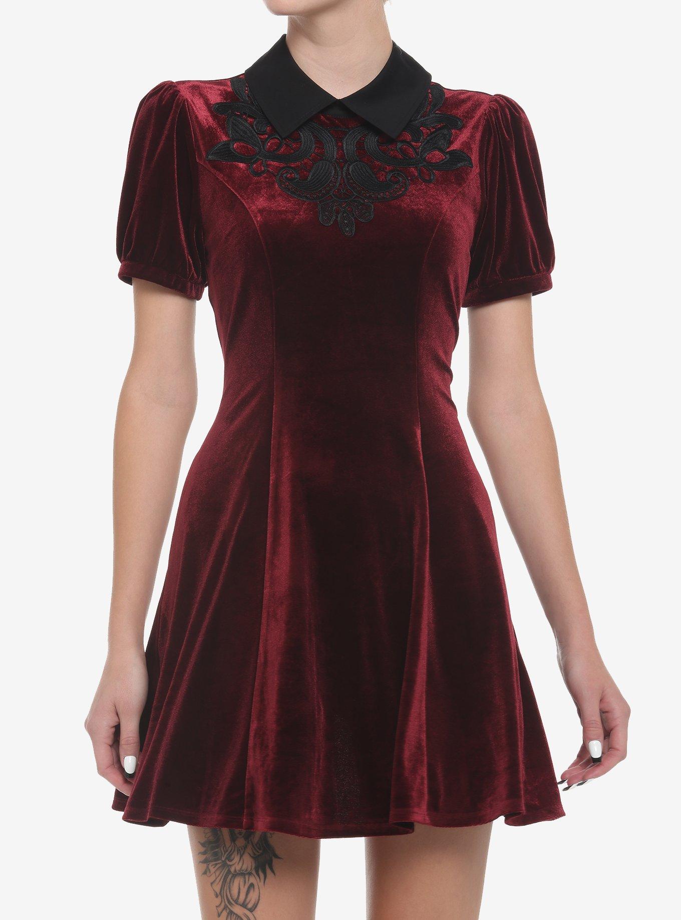 Burgundy Velvet Collar Dress