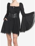 Black Corset Bell Sleeve Dress, BLACK, hi-res