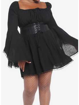 Black Corset Bell Sleeve Dress Plus Size, , hi-res