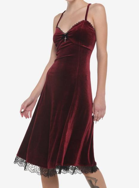 Burgundy Velvet Slip Midi Dress | Hot Topic