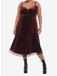 Burgundy Velvet Slip Midi Dress Plus Size, BURGUNDY, hi-res
