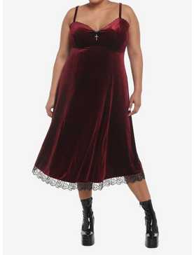 Burgundy Velvet Slip Midi Dress Plus Size, , hi-res