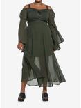 Forest Green Chiffon Cold Shoulder Maxi Dress Plus Size, GREEN, hi-res