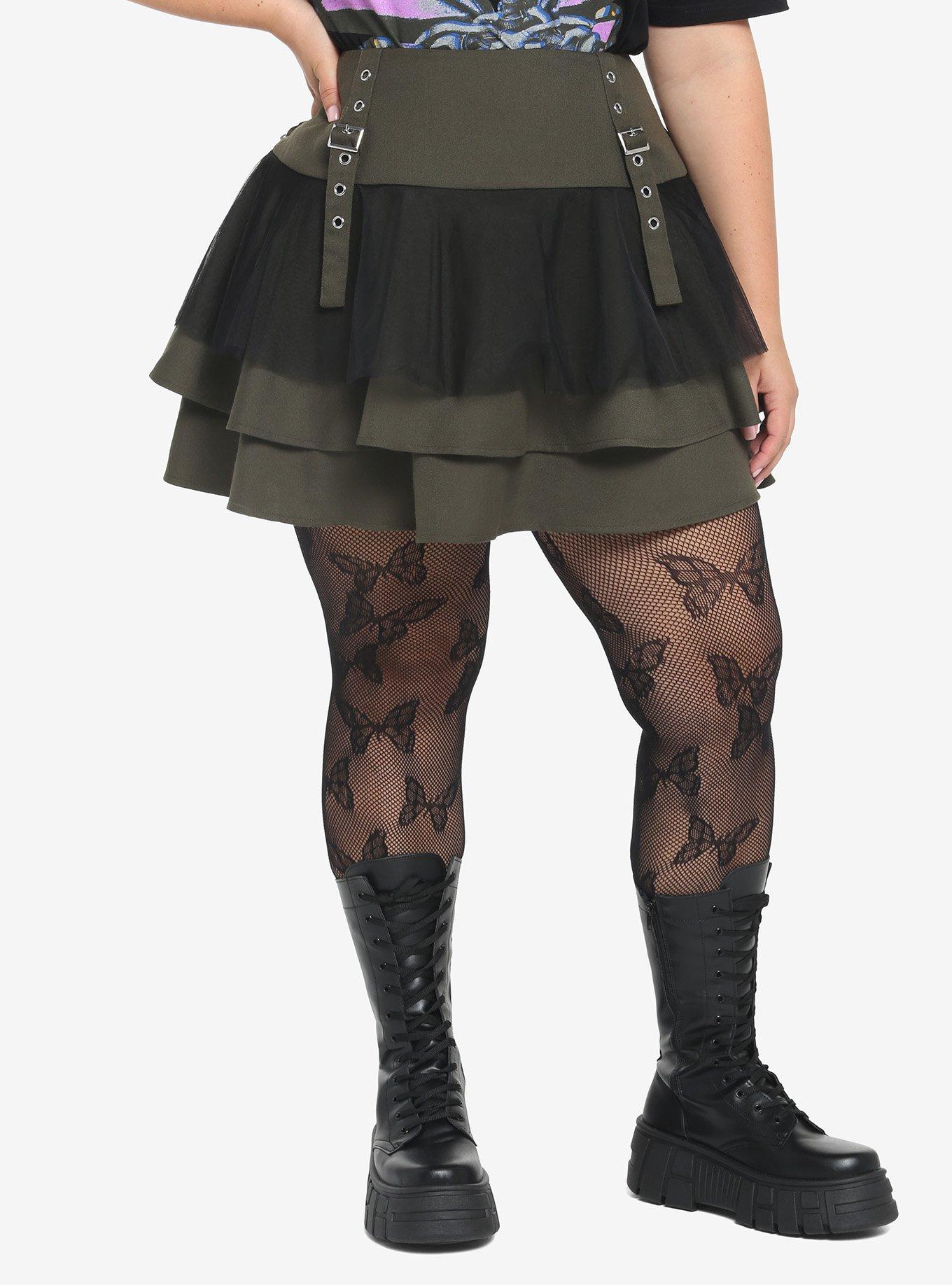 Green & Black Ruffle Tiered Skirt Plus Size, GREEN, hi-res