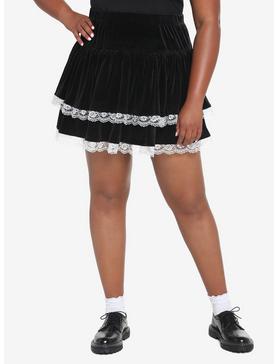 Black Velvet & White Lace Skirt Plus Size, , hi-res