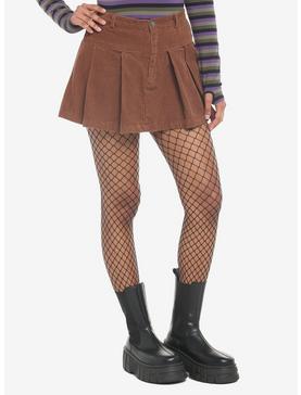 Brown Corduroy Pleated Mini Skirt, , hi-res