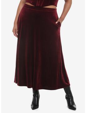 Burgundy Velvet Maxi Skirt Plus Size, , hi-res