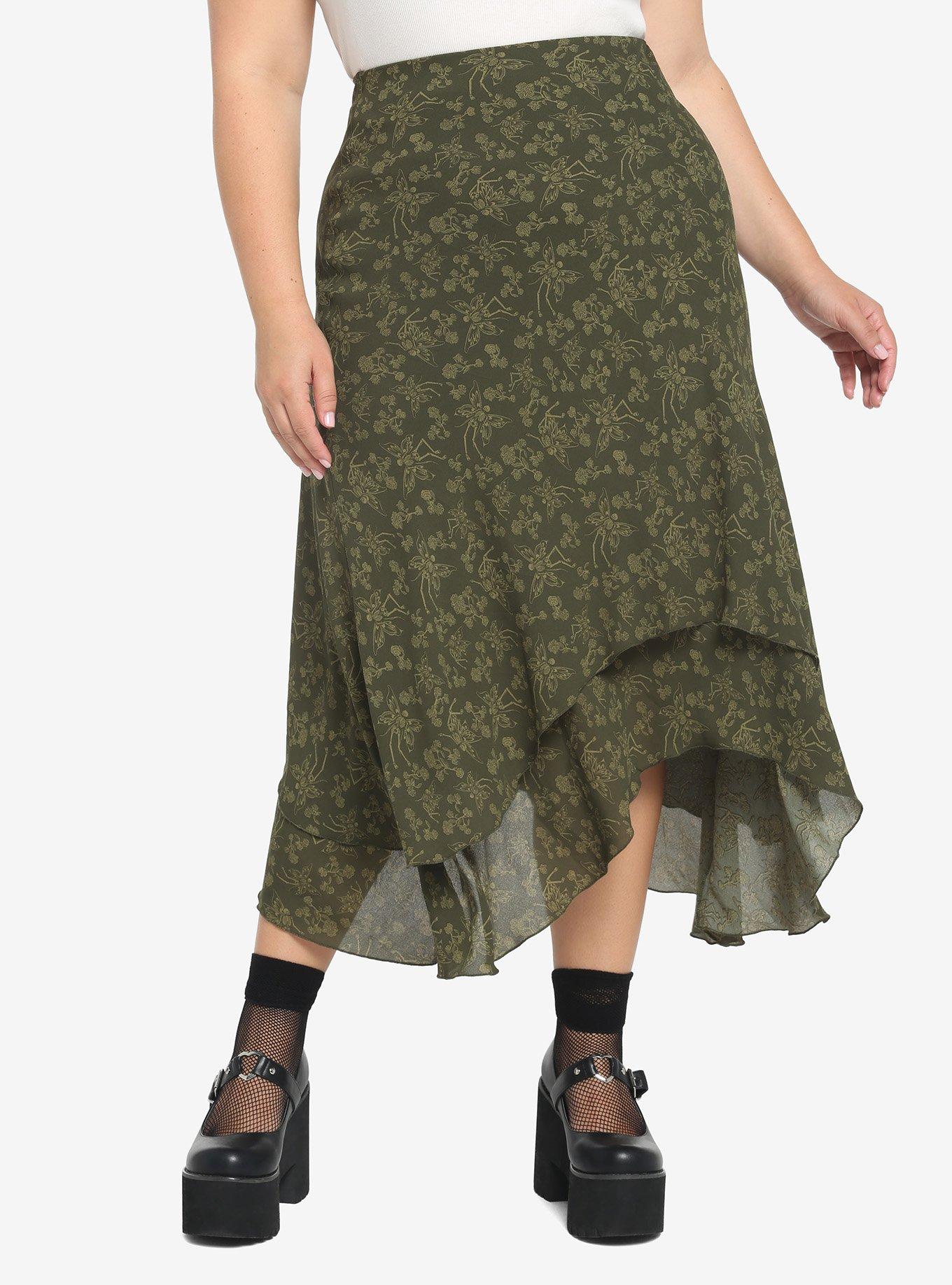 Skeleton Fairy Midi Skirt Plus Size, GREEN, hi-res