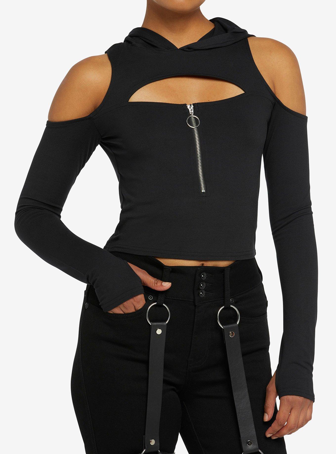 Black cold clearance shoulder sweatshirt