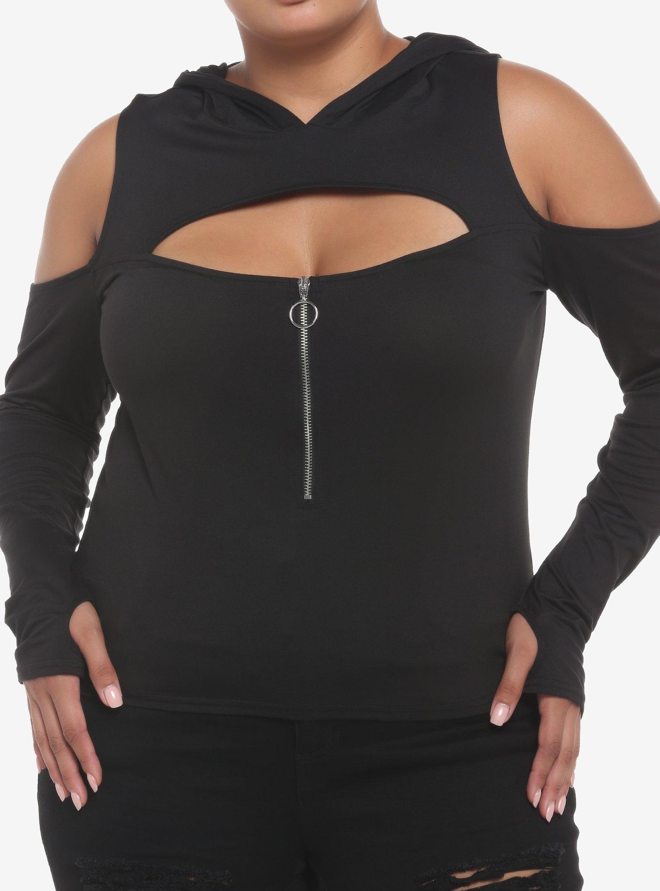 Cold shoulder outlet hoodie plus size