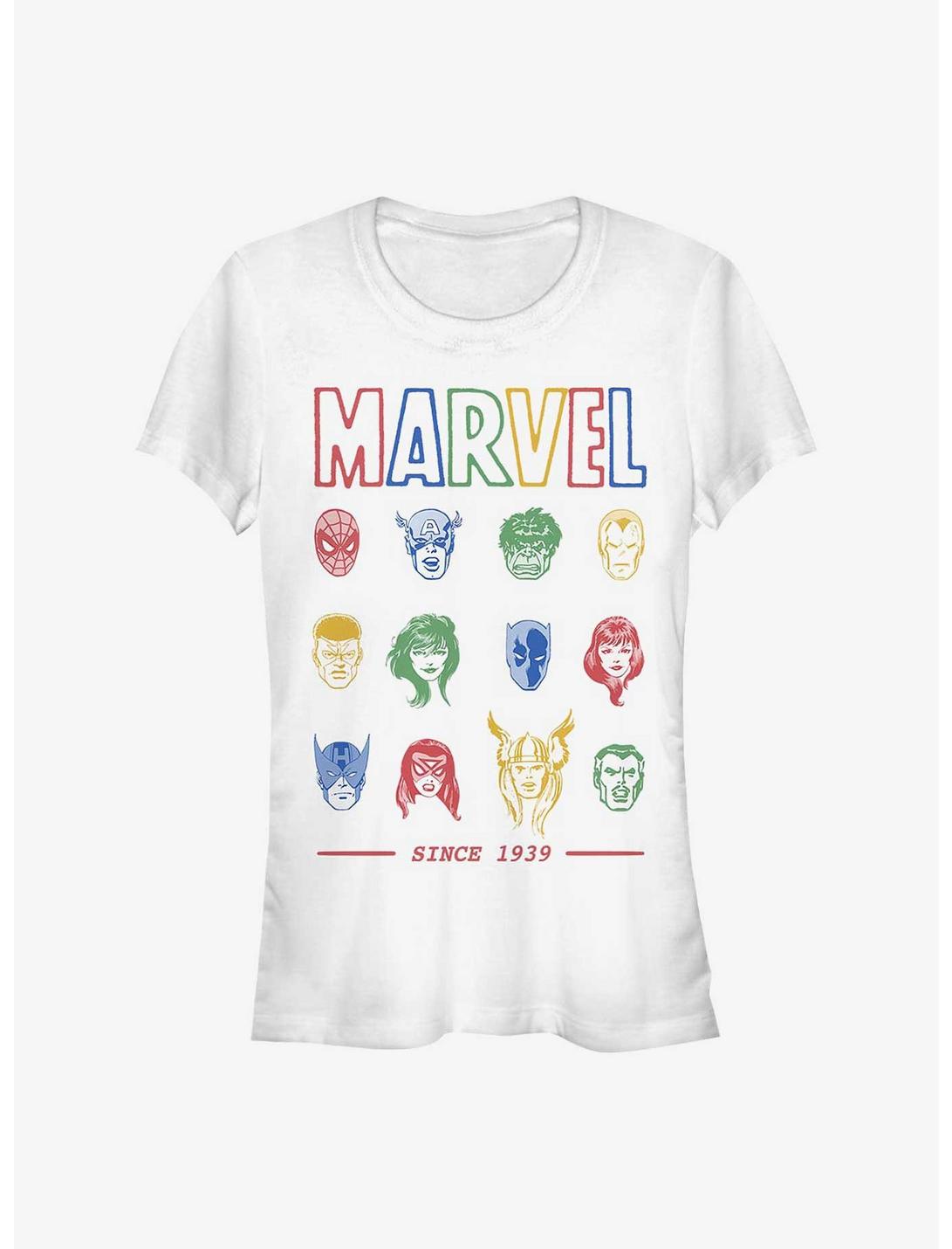Marvel Avengers Faces Since 1939 Girls T-Shirt, WHITE, hi-res