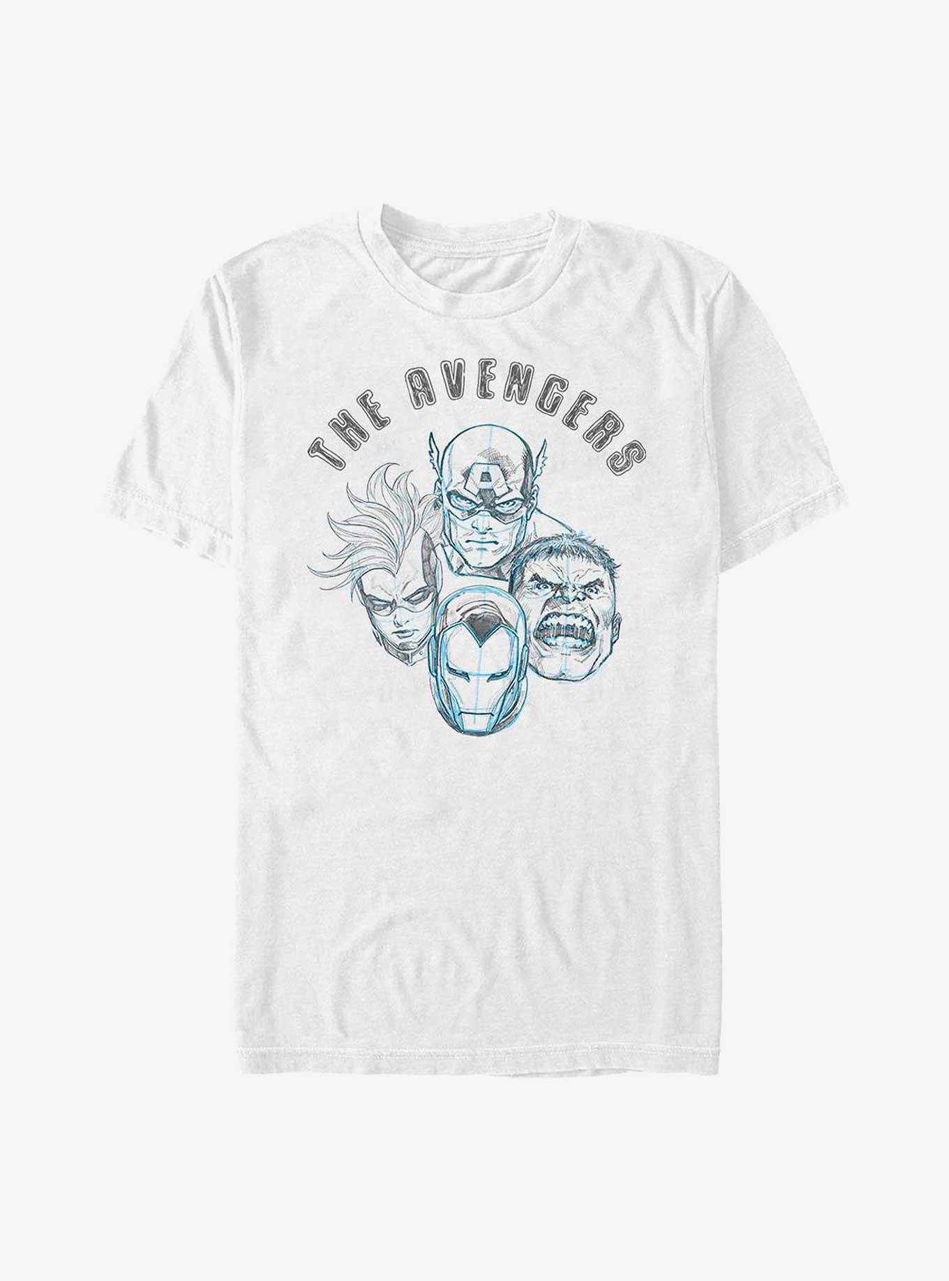 Marvel Avengers Heroes Faces Sketch T-Shirt, WHITE, hi-res
