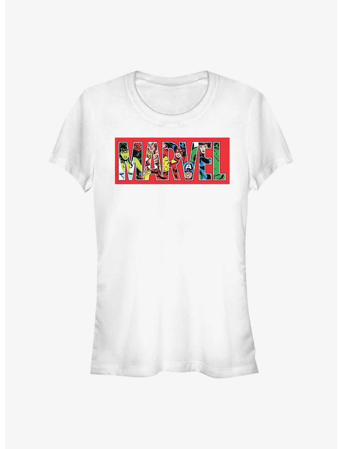 Marvel Logo Character Fill Girls T-Shirt, WHITE, hi-res