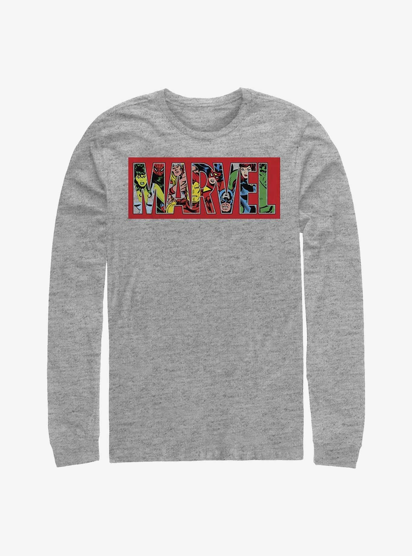 Marvel Logo Character Fill Long-Sleeve T-Shirt, ATH HTR, hi-res