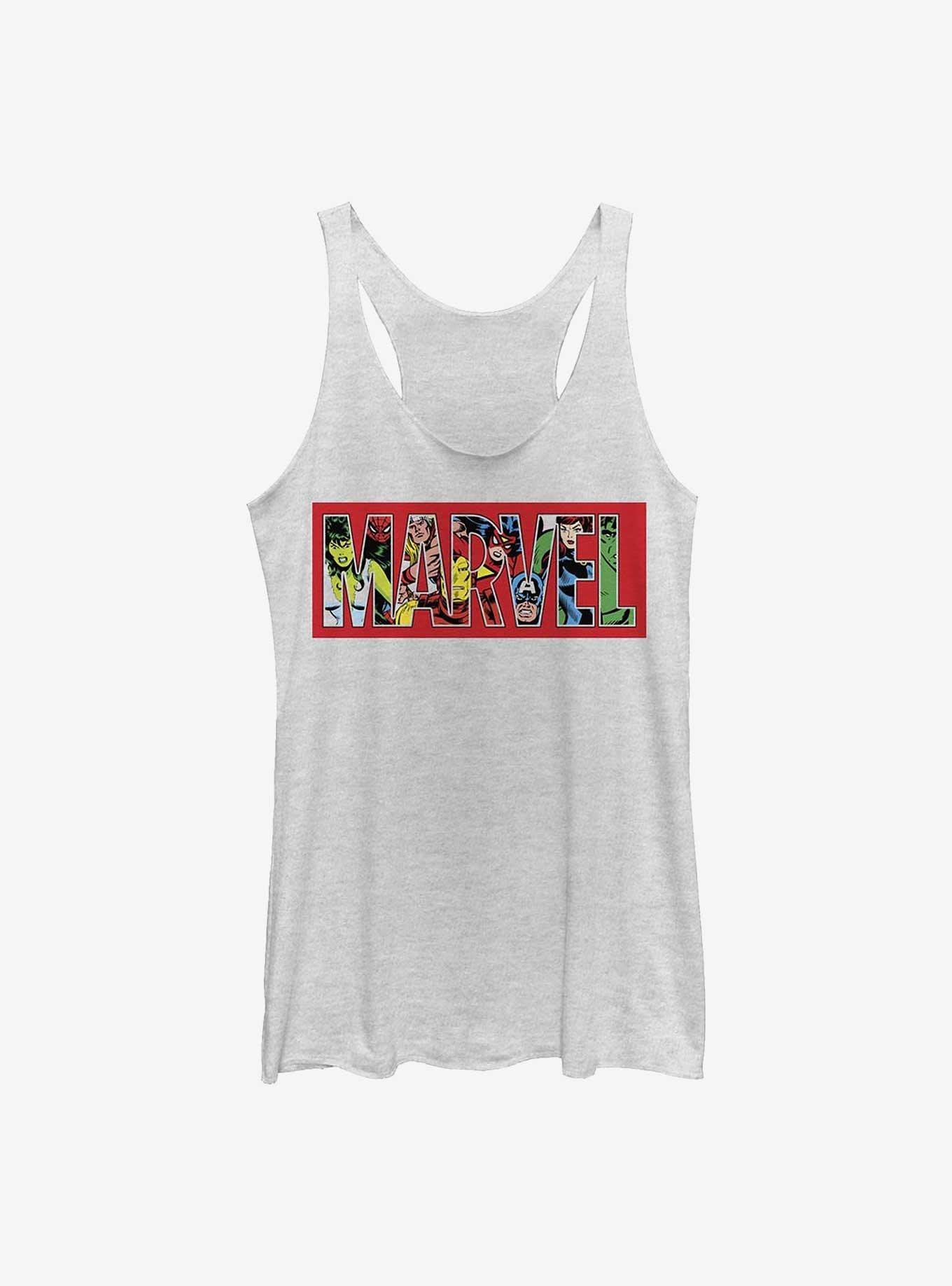 Marvel Logo Character Fill Girls Tank, WHITE HTR, hi-res