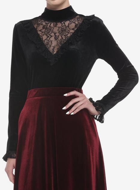 Black Velvet & Lace Turtleneck Girls Long-Sleeve Top | Hot Topic