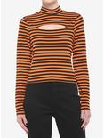Orange & Black Stripe Cutout Girls Long-Sleeve Top, STRIPES - ORANGE, hi-res