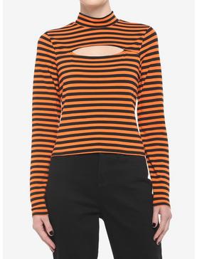 Orange & Black Stripe Cutout Girls Long-Sleeve Top, , hi-res