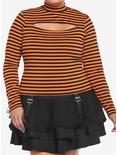 Orange & Black Stripe Cutout Girls Long-Sleeve Top Plus Size, STRIPES - ORANGE, hi-res