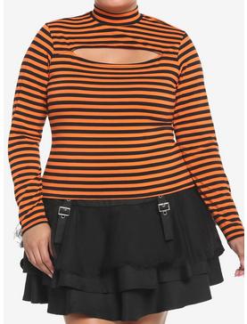 Orange & Black Stripe Cutout Girls Long-Sleeve Top Plus Size, , hi-res