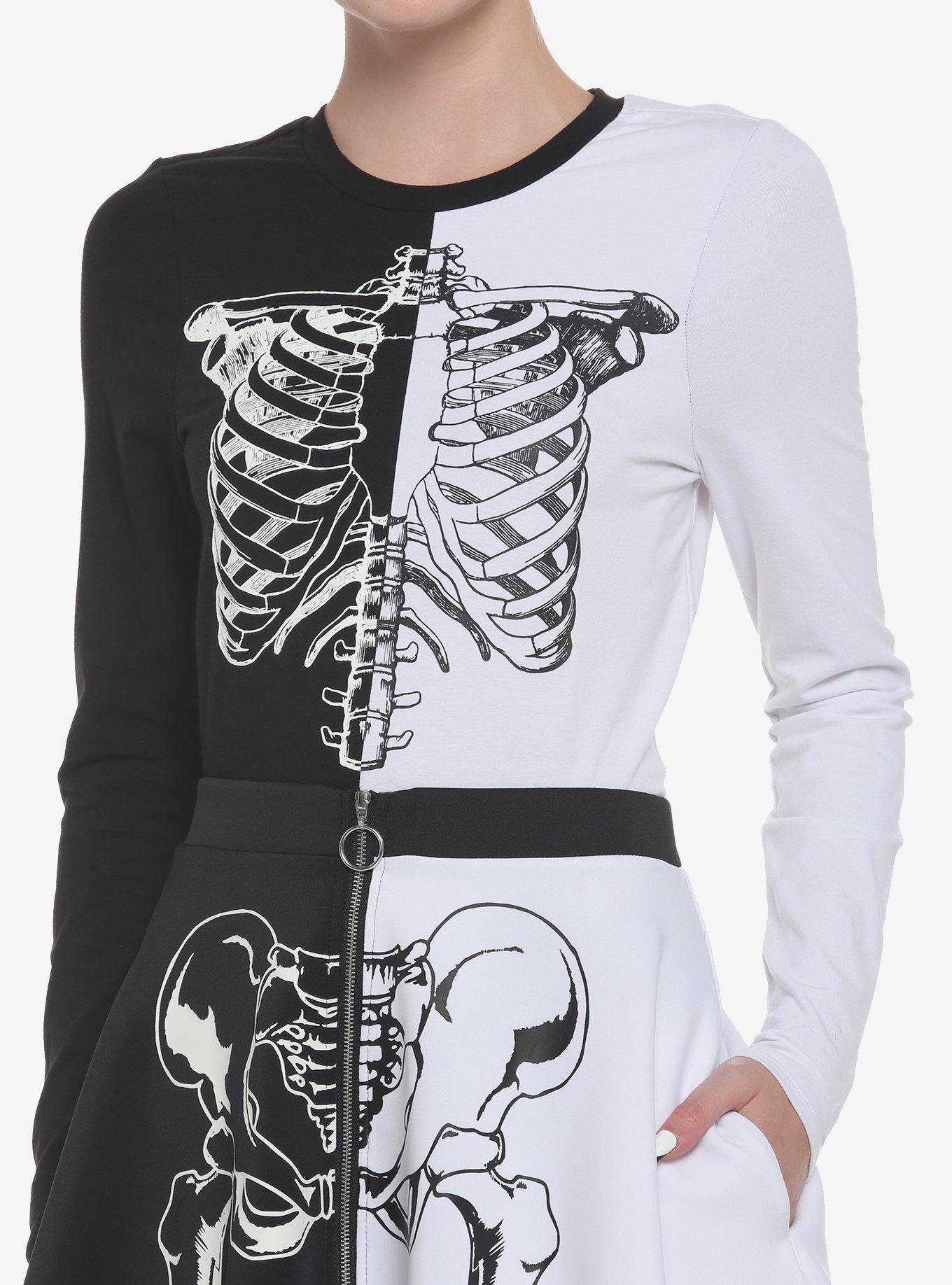 Black & White Split Ribcage Girls Long-Sleeve T-Shirt, BLACK  WHITE, hi-res
