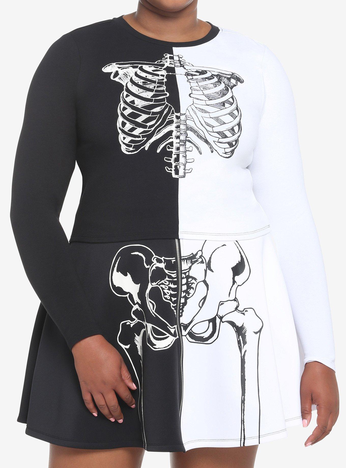 Black & White Split Rib Cage Girls Long-Sleeve T-Shirt Plus Size, BLACK  WHITE, hi-res