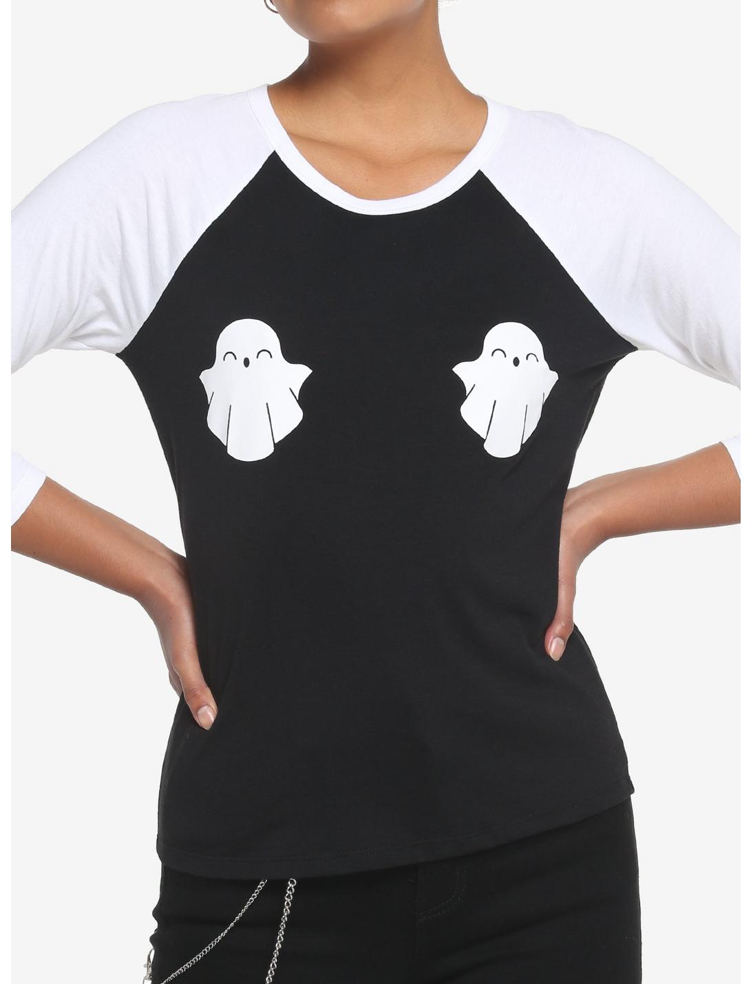 Smiling Ghost Girls Raglan T-Shirt, BLACK, hi-res