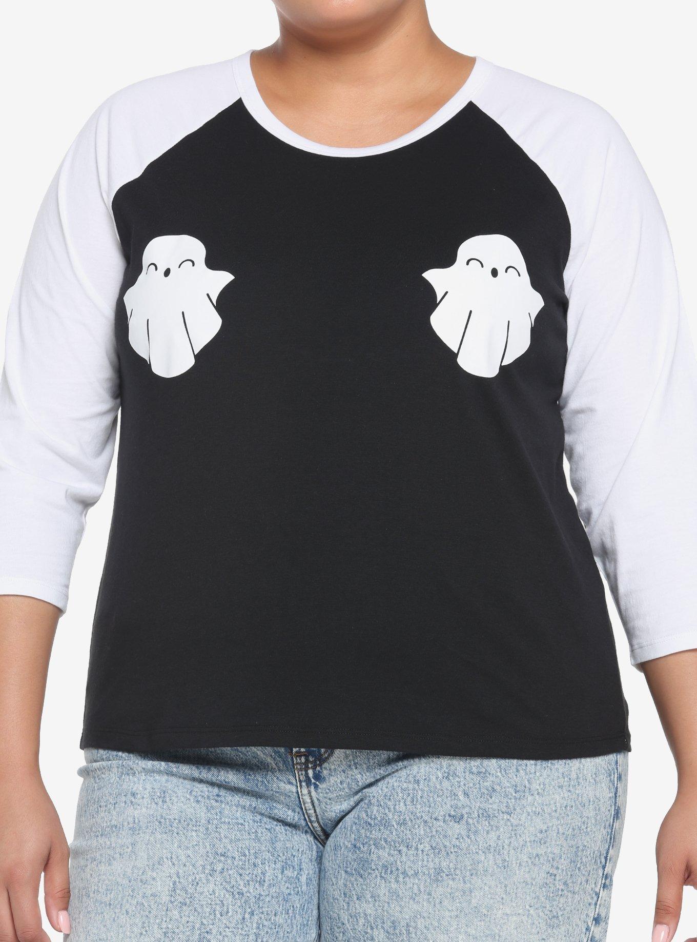 Smiling Ghost Girls Raglan T-Shirt Plus Size, BLACK, hi-res