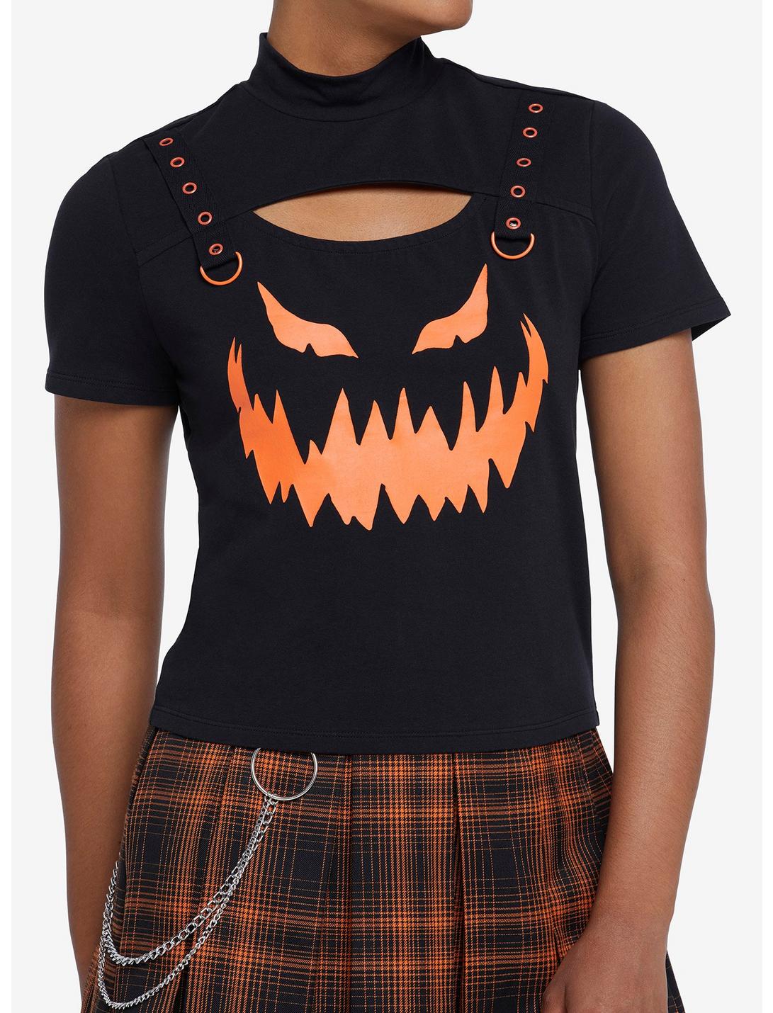 Black Jack-O'-Lantern Cutout Girls T-Shirt, BLACK, hi-res