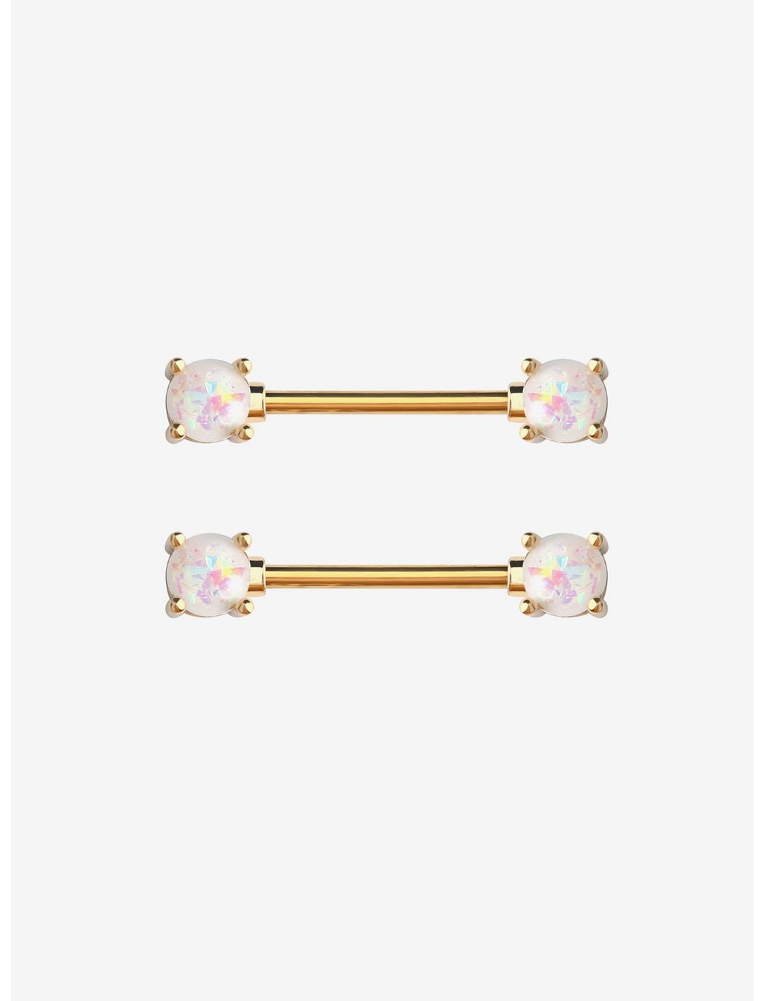 Steel Gold Opal Nipple Barbell 2 Pack, , hi-res