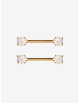 Steel Gold Opal Nipple Barbell 2 pack, , hi-res