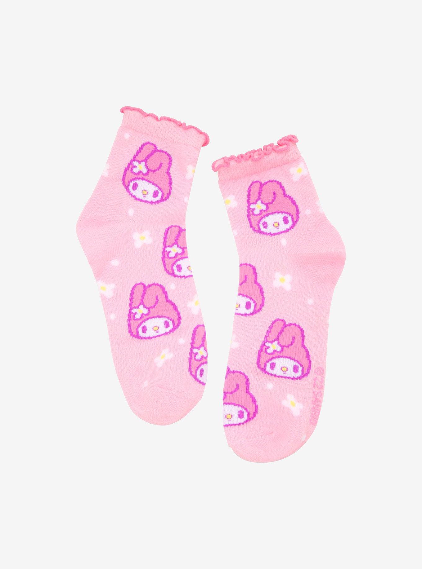 My Melody Floral Lettuce Hem Ankle Socks Hot Topic