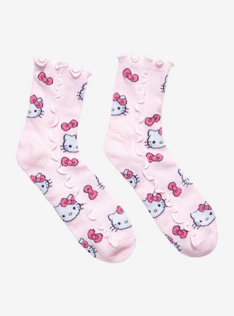 Hello Kitty Faces & Bows Lettuce Trim Ankle Socks | Hot Topic