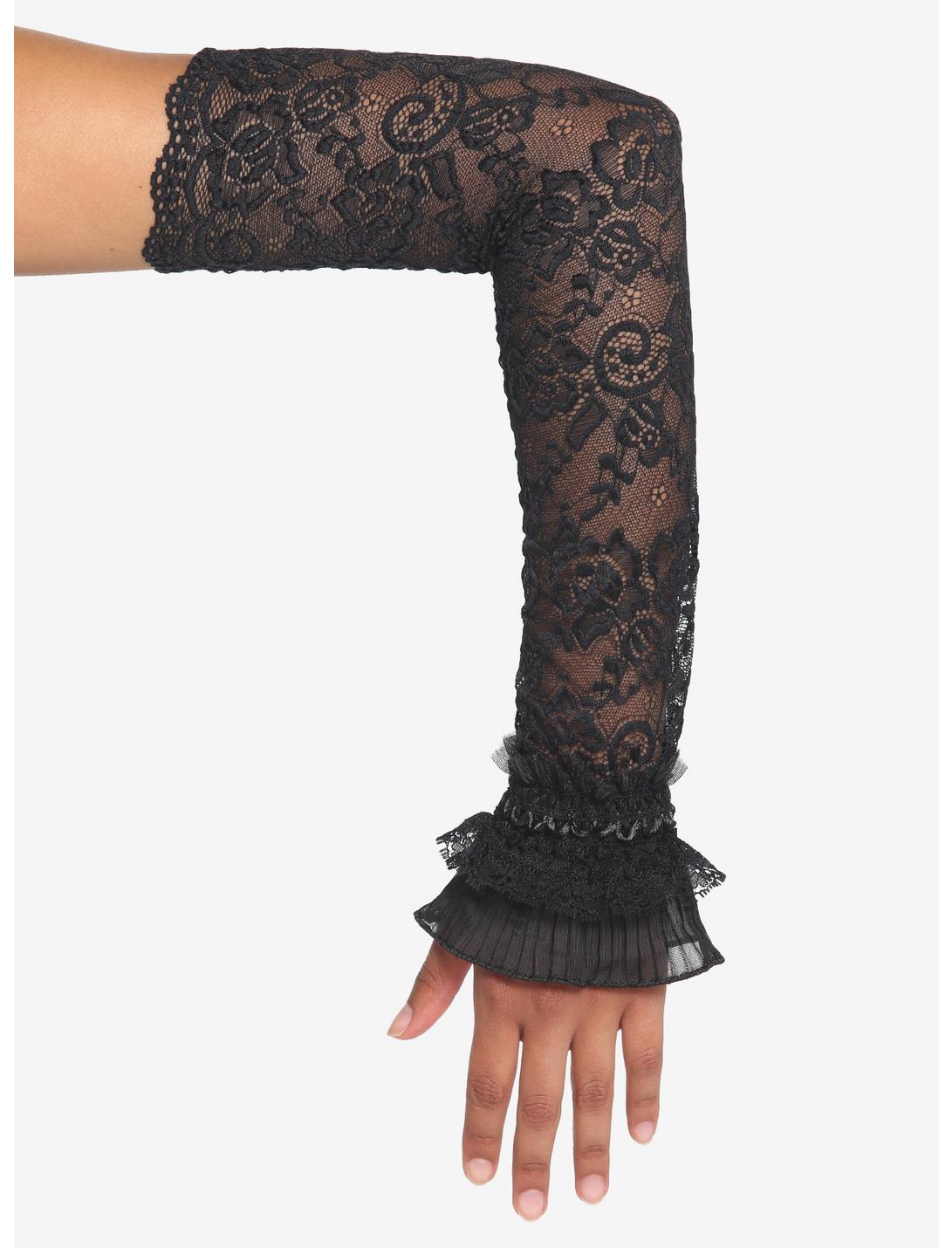 Black Lace Ruffle Gloves, , hi-res