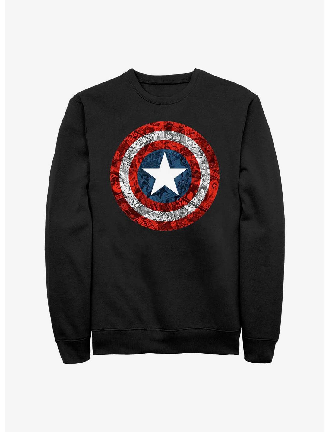 Marvel Captain America Comic Book Shield Overlay Sweatshirt, BLACK, hi-res