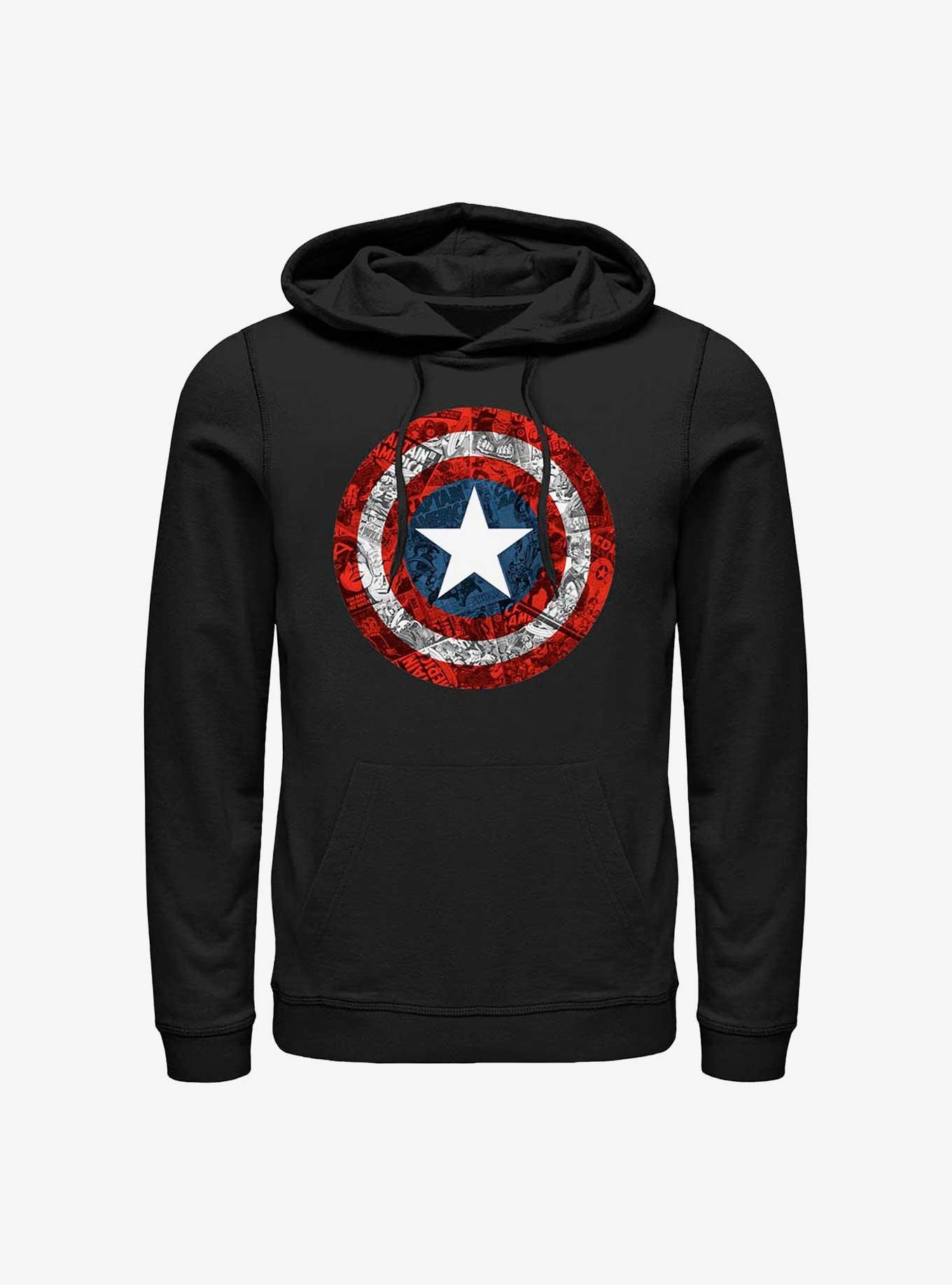 Marvel Captain America Comic Book Shield Overlay Hoodie, BLACK, hi-res