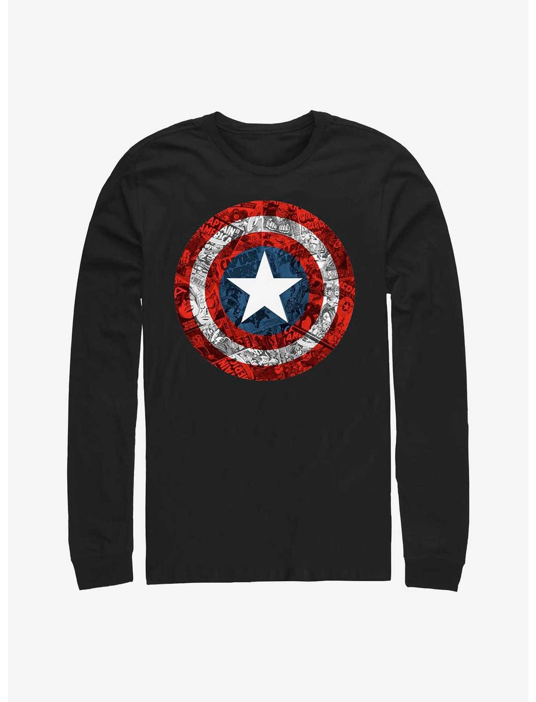 Marvel Captain America Comic Book Shield OverlayLong-Sleeve T-Shirt, BLACK, hi-res