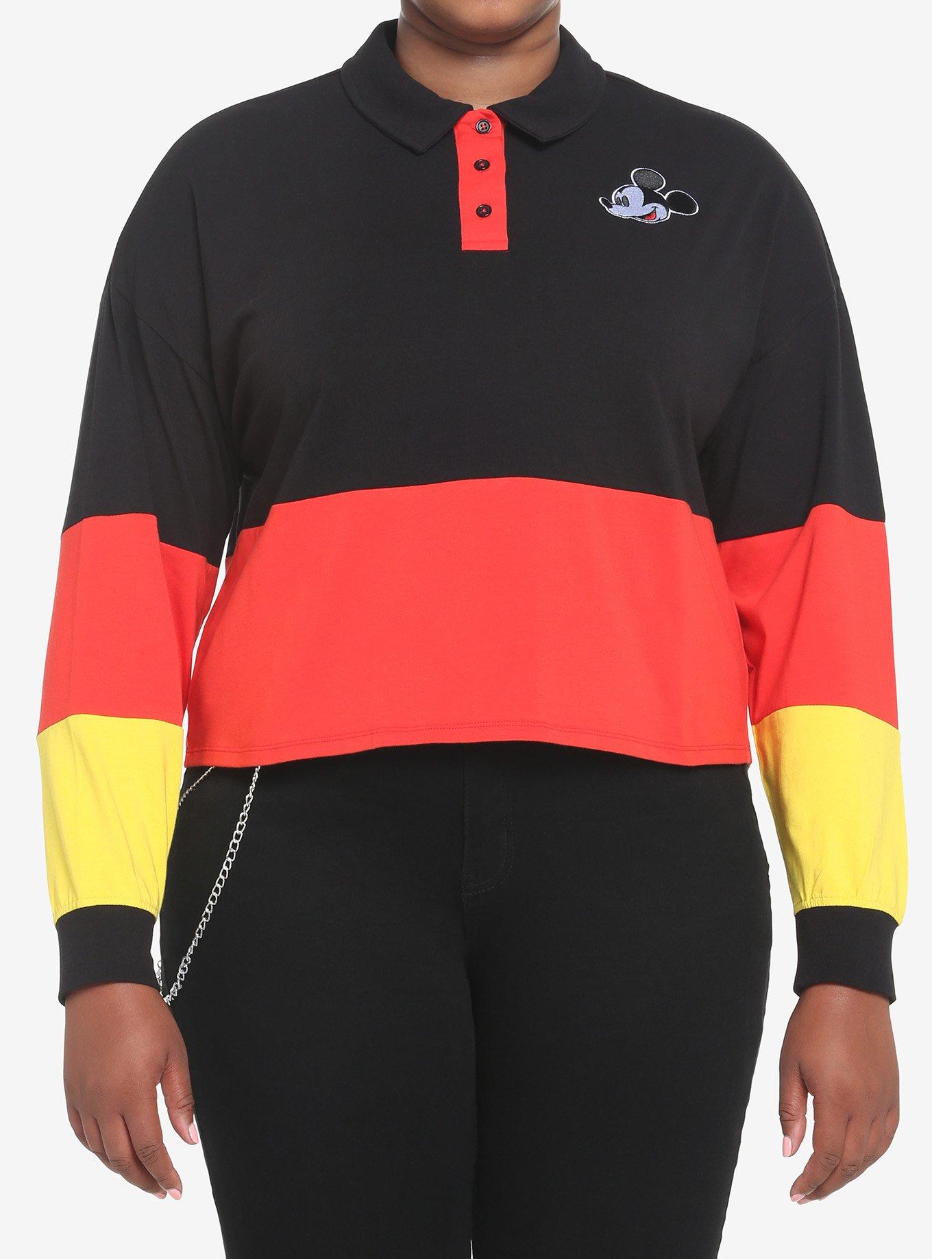 Disney Mickey Mouse Color-Block Girls Crop Long-Sleeve Polo Shirt Plus Size | Hot Topic