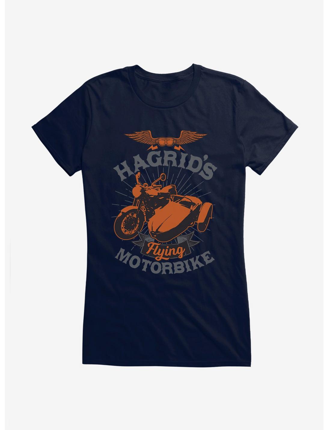Harry Potter Hagrid's Flying Motorbike Bronze Icon Girls T-Shirt, NAVY, hi-res