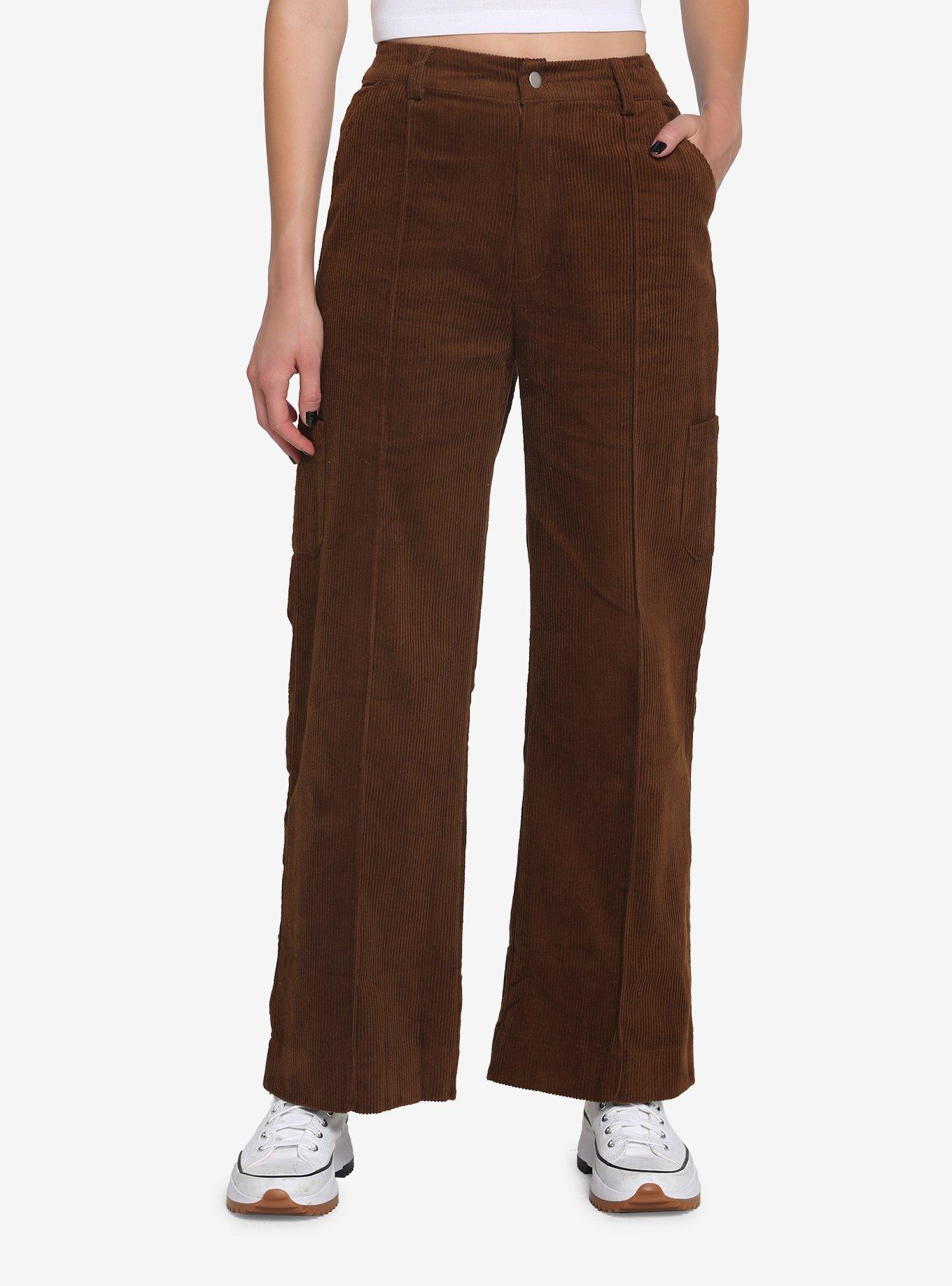 Brown Corduroy Cargo Straight Leg Pants, BROWN, hi-res