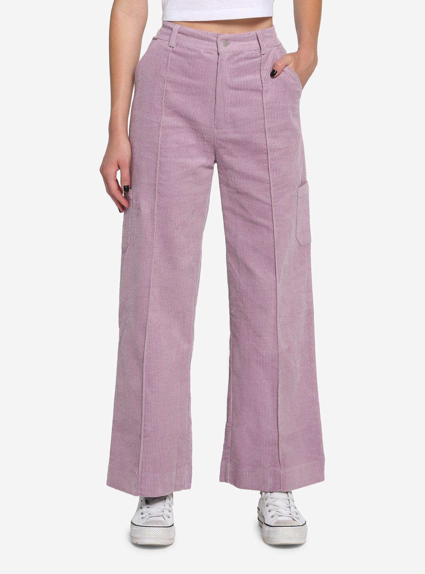 Lavender Corduroy Cargo Straight Leg Pants, LAVENDER, hi-res